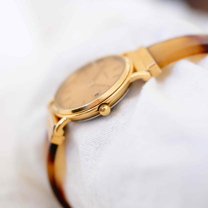 Zenith Cocktail Watch: Vintage Ladies 80s Golden Dainty with Amber Style Bracelet