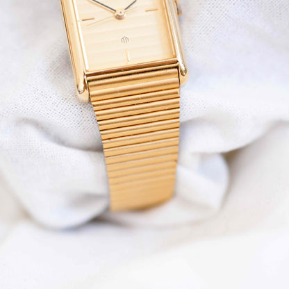 Orient Cocktail Tank Watch: Vintage Ladies 80s Golden Dainty with Champagne Dial