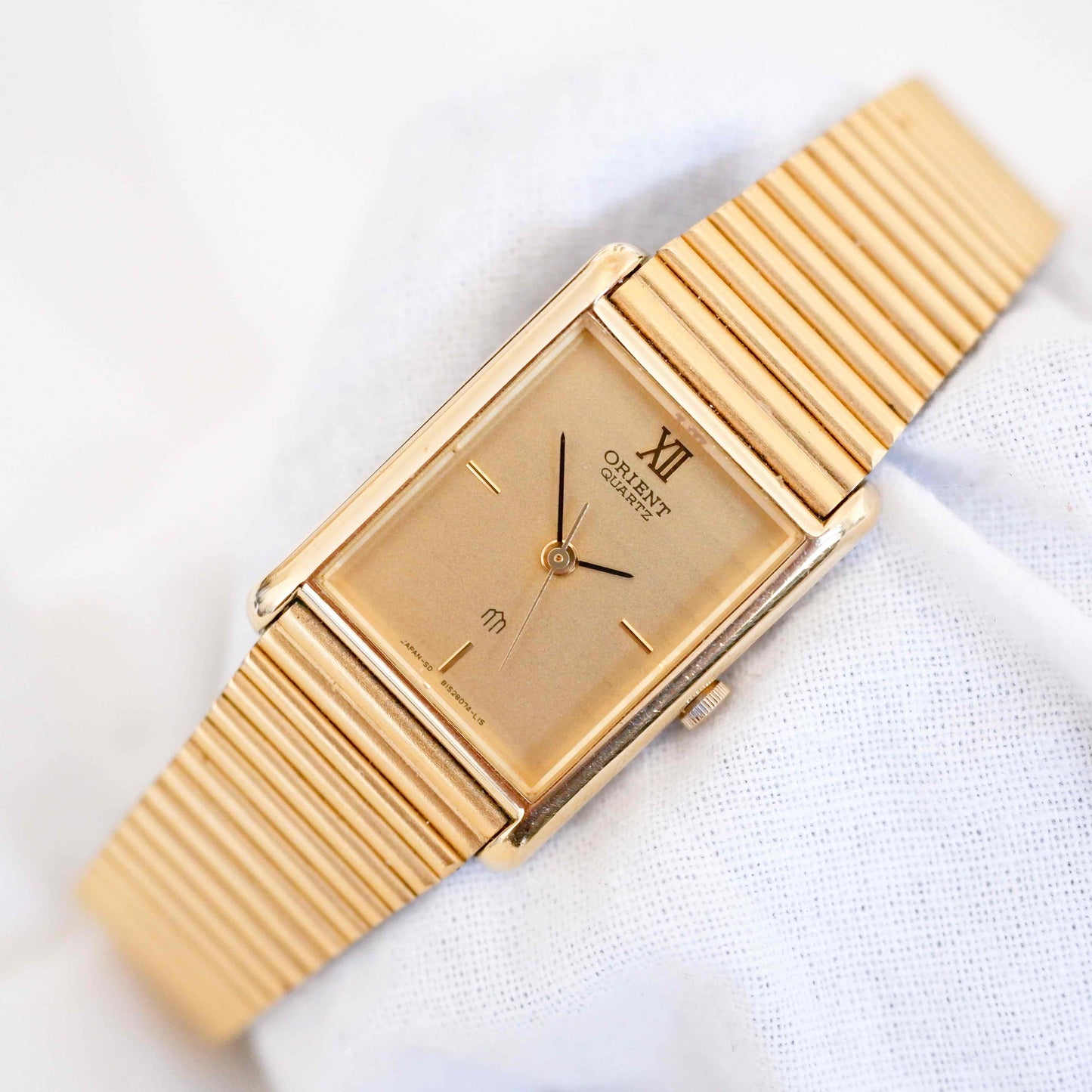 Orient Cocktail Tank Watch: Vintage Ladies 80s Golden Dainty with Champagne Dial