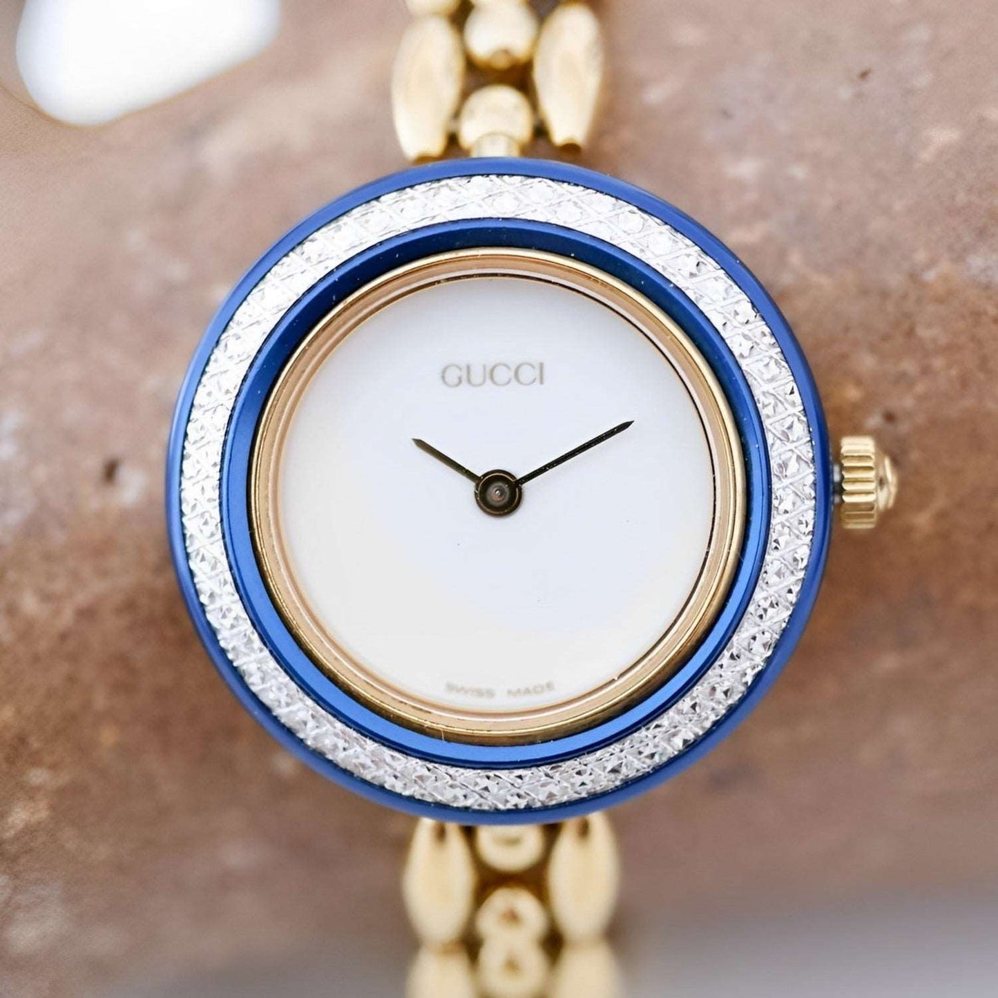 Gucci 11/12.2 Bezel Vintage Ladies Watch: 90s Golden Classic, First Front Side