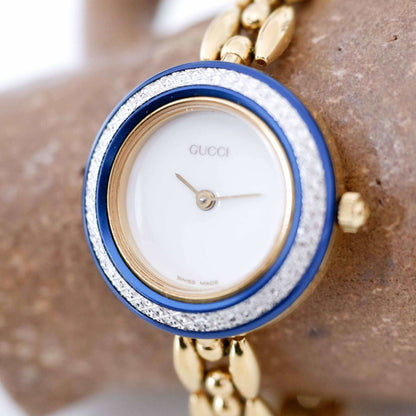 Gucci 11/12.2 Bezel Vintage Ladies Watch: 90s Golden Classic, Slight Right Side