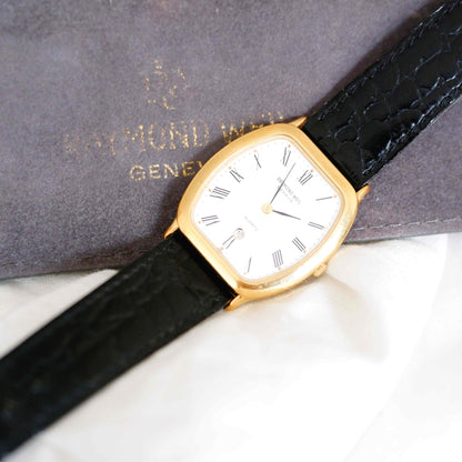 Raymond Weil Tank Style: Vintage Ladies Watch 90s Golden Roman White Dial