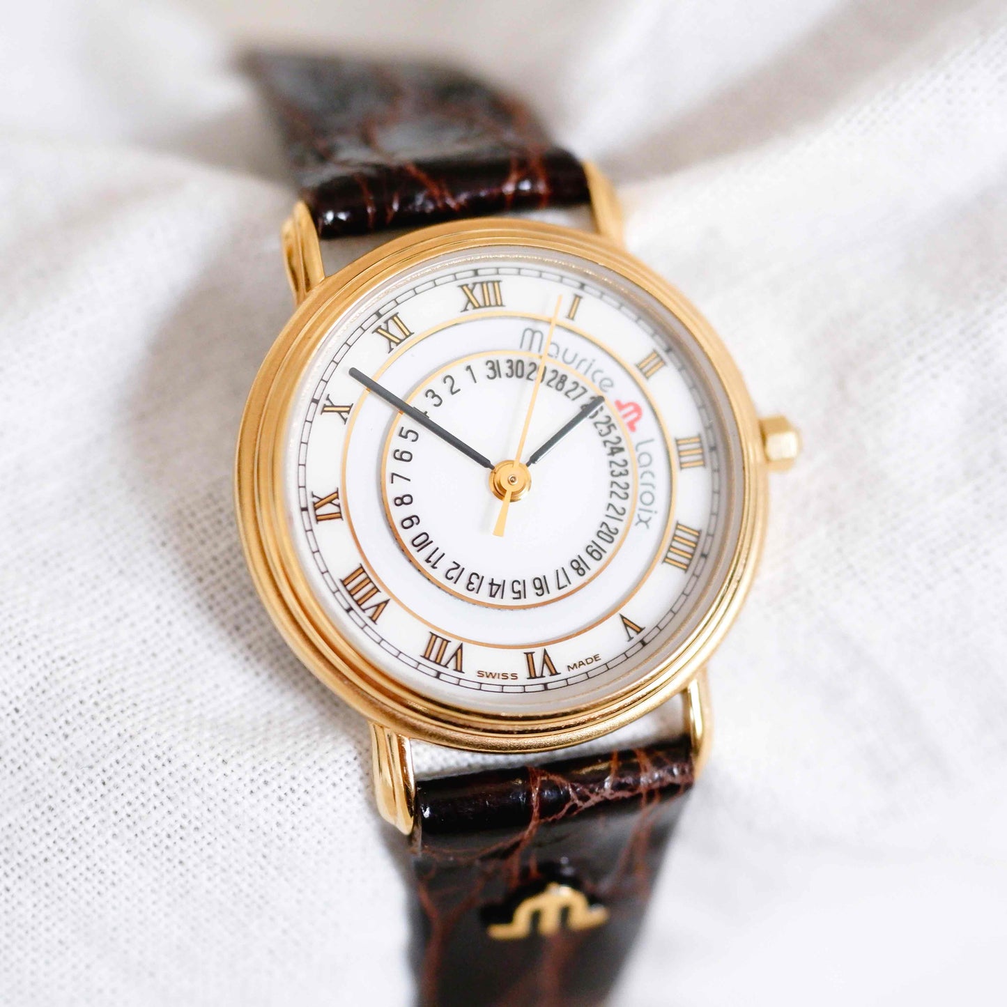 Maurice Lacroix Watch: Vintage Ladies Watch 90s Golden with White Dial - NOS