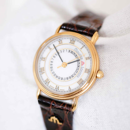 Maurice Lacroix Watch: Vintage Ladies Watch 90s Golden with White Dial - NOS