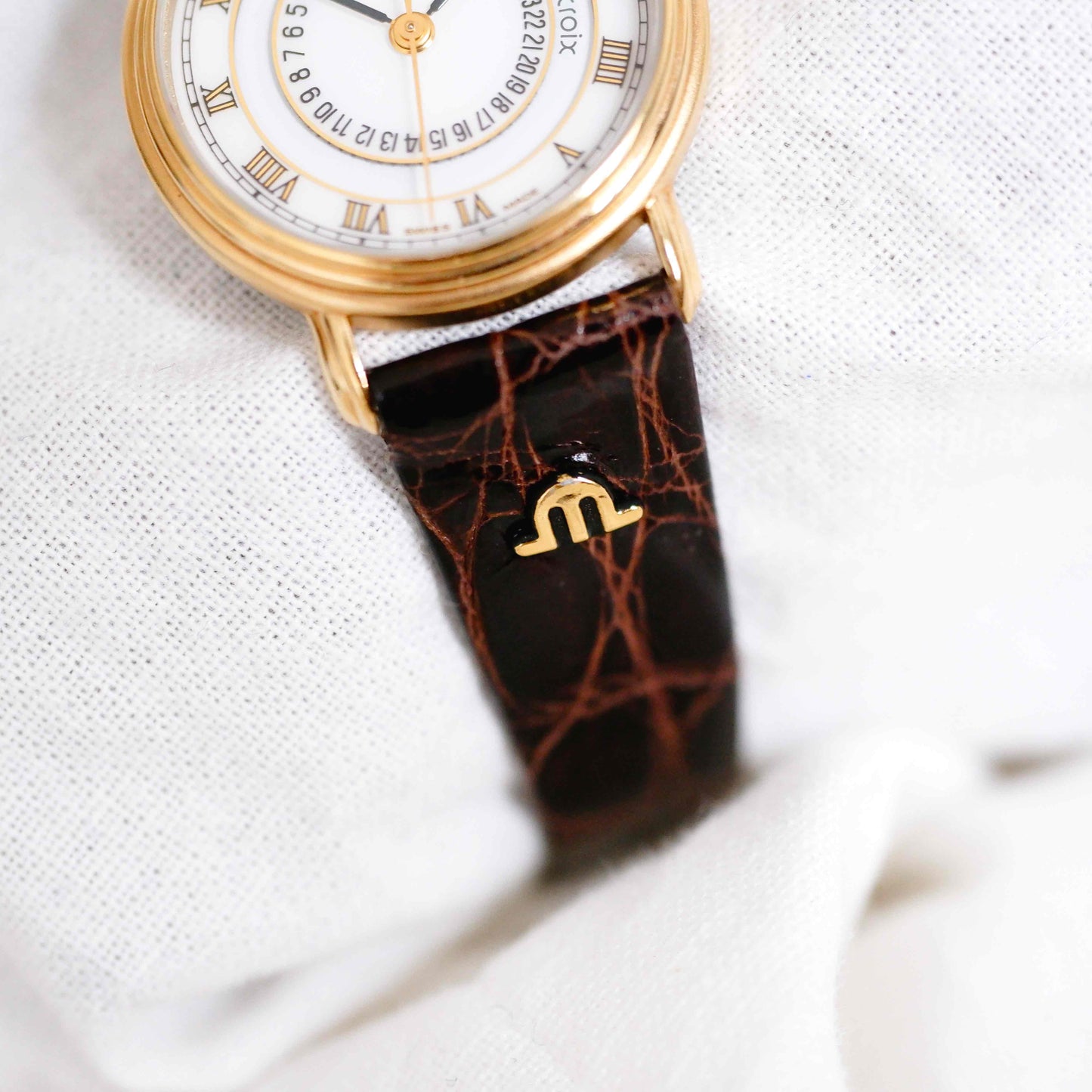 Maurice Lacroix Watch: Vintage Ladies Watch 90s Golden with White Dial - NOS