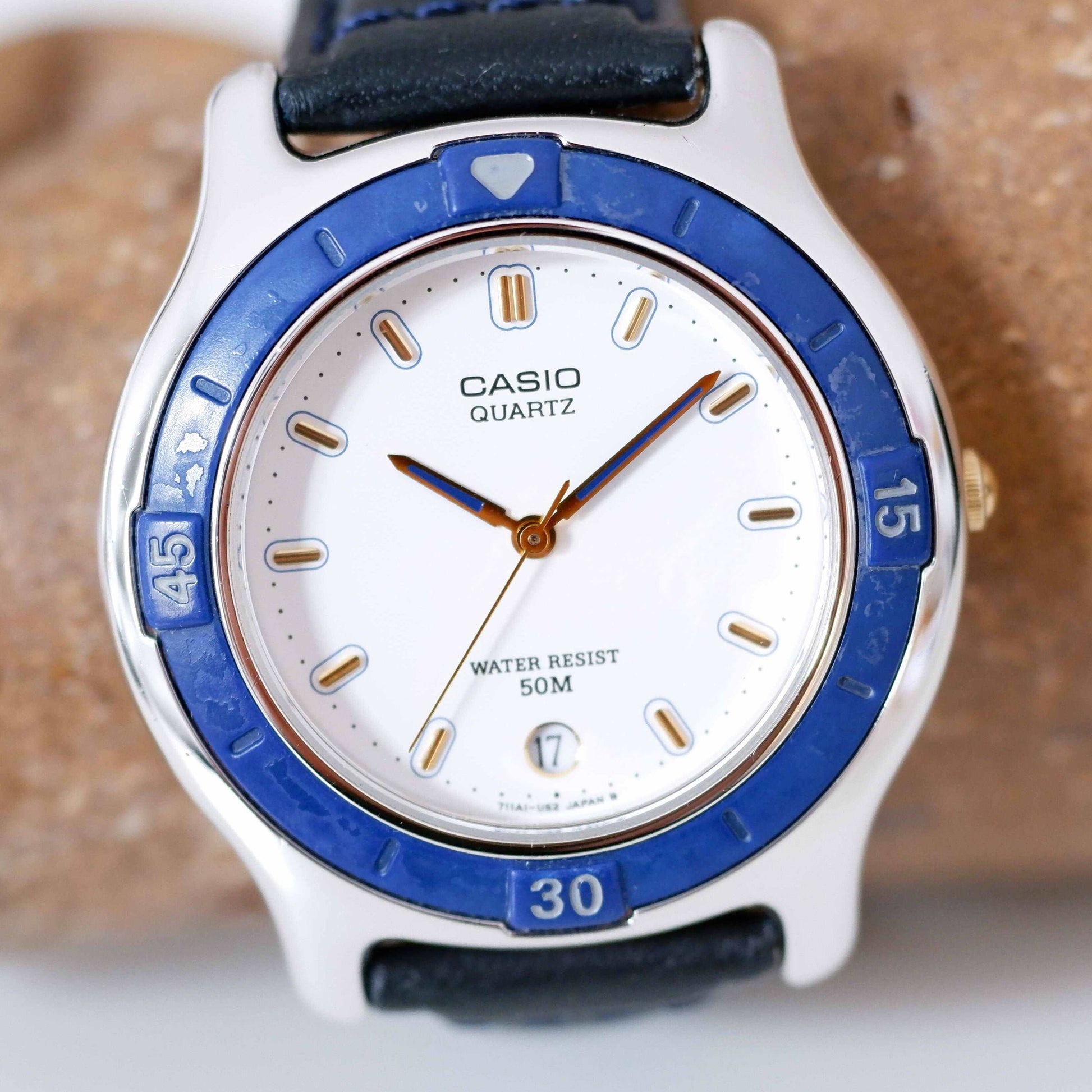 Casio Diver Vintage Ladies Watch: 90s Silver and Blue Dial | First Front Side