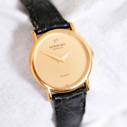 Raymond Weil Watch: Vintage Ladies Watch 80s Golden Champagne Dial with Diamond