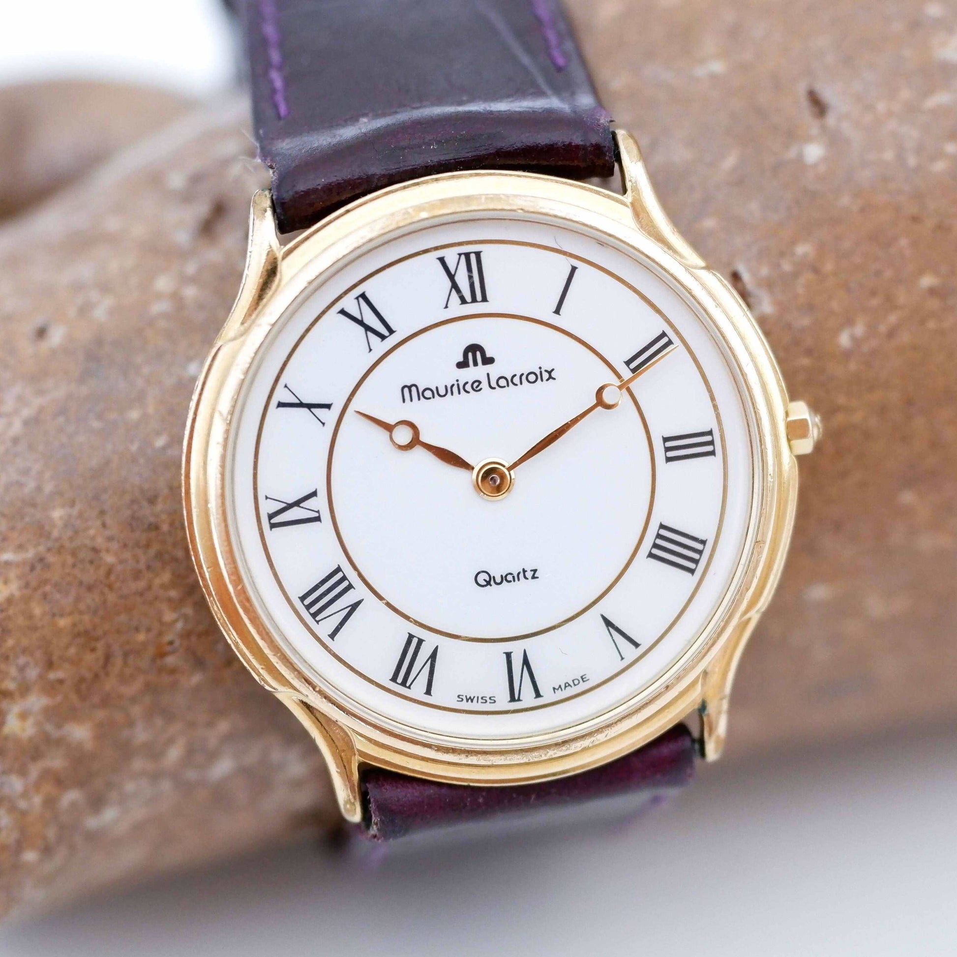 Maurice Lacroix Vintage Ladies Watch: 90s Golden with Classic Roman Numerals, Second Front Side