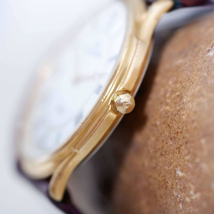 Maurice Lacroix Vintage Ladies Watch: 90s Golden with Classic Roman Numerals, Side View Right