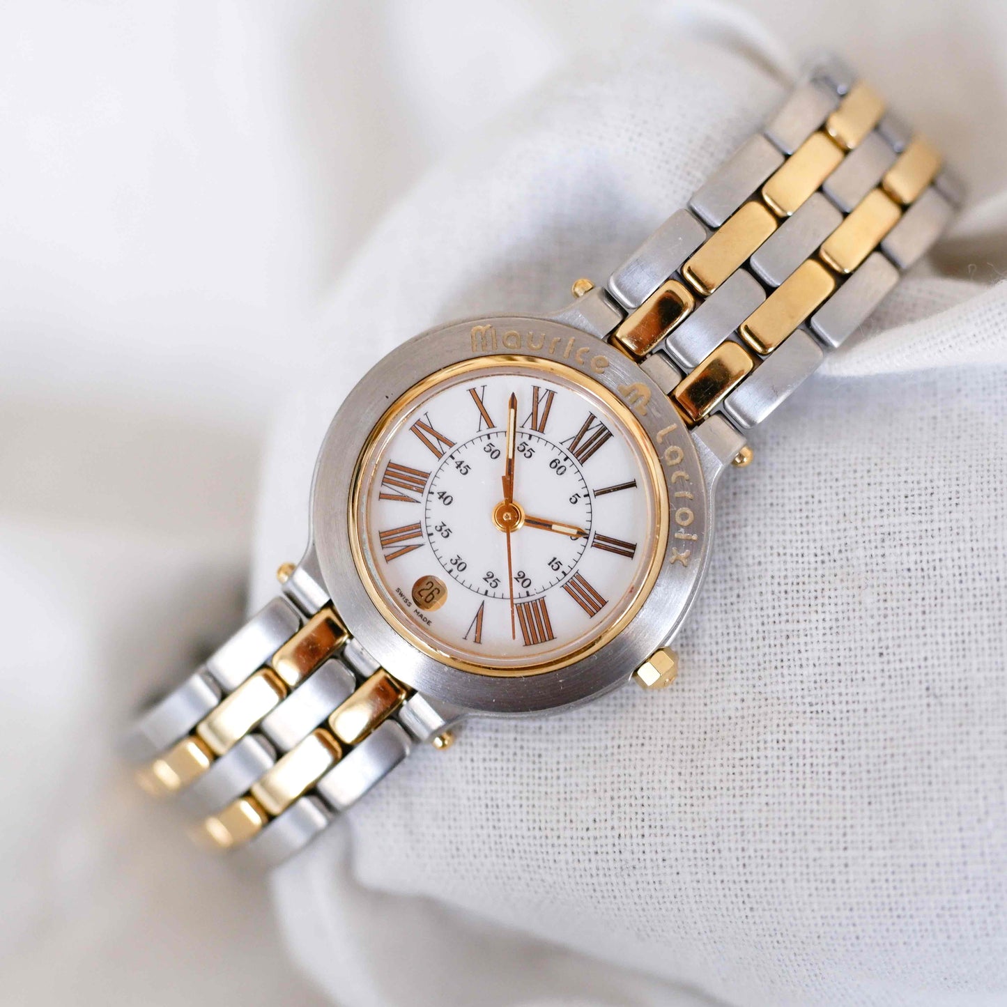 Maurice Lacroix Watch: Vintage Ladies Watch 90s Two Tone with White Dial - NOS