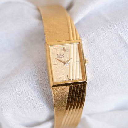 Pulsar Cocktail Watch: Vintage Ladies 80s Golden Dainty with Champagne Dial - NOS