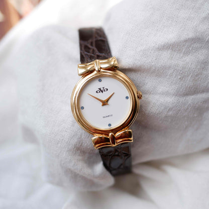 Ovo Vintage Watch: Petite Ladies Golden Watch 80s Blue Diamonds - NOS