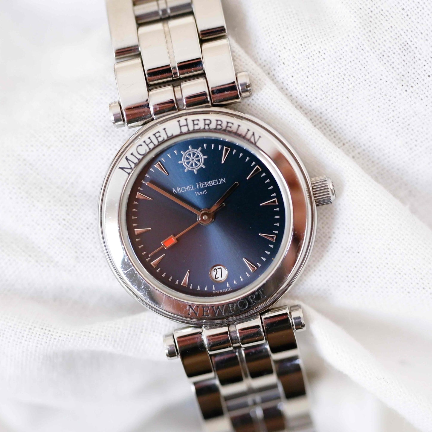 Michel Herbelin Newport: Vintage Ladies 2000s Silver with Blue Sunburst Dial