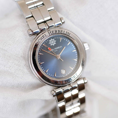 Michel Herbelin Newport: Vintage Ladies 2000s Silver with Blue Sunburst Dial