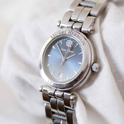 Michel Herbelin Newport: Vintage Ladies 2000s Silver with Blue Sunburst Dial