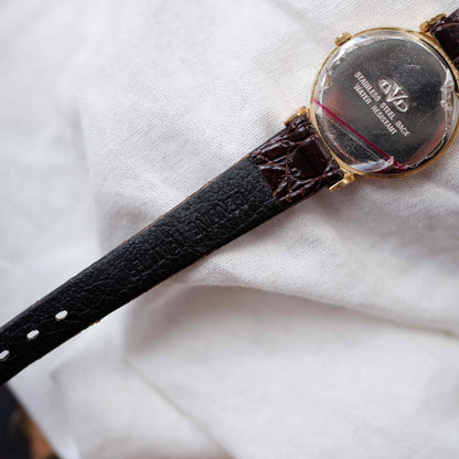 Ovo Vintage Watch: Petite Ladies Golden Watch 80s Blue Diamonds - NOS