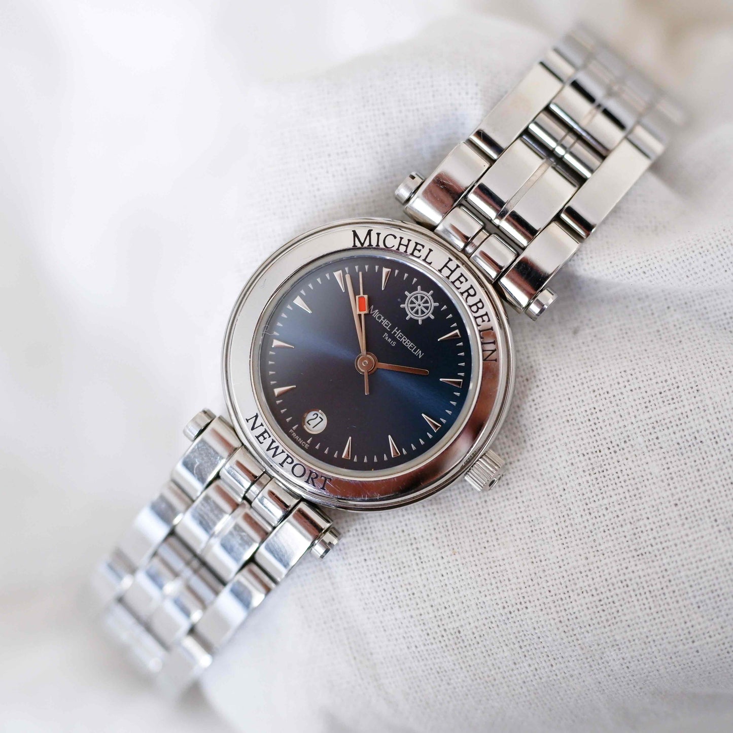 Michel Herbelin Newport: Vintage Ladies 2000s Silver with Blue Sunburst Dial