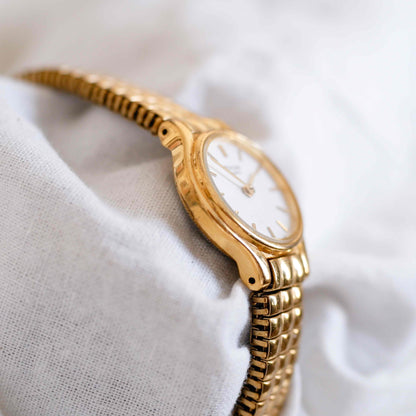 Pulsar Cocktail Watch: Vintage Ladies 80s Golden Dainty with White Dial