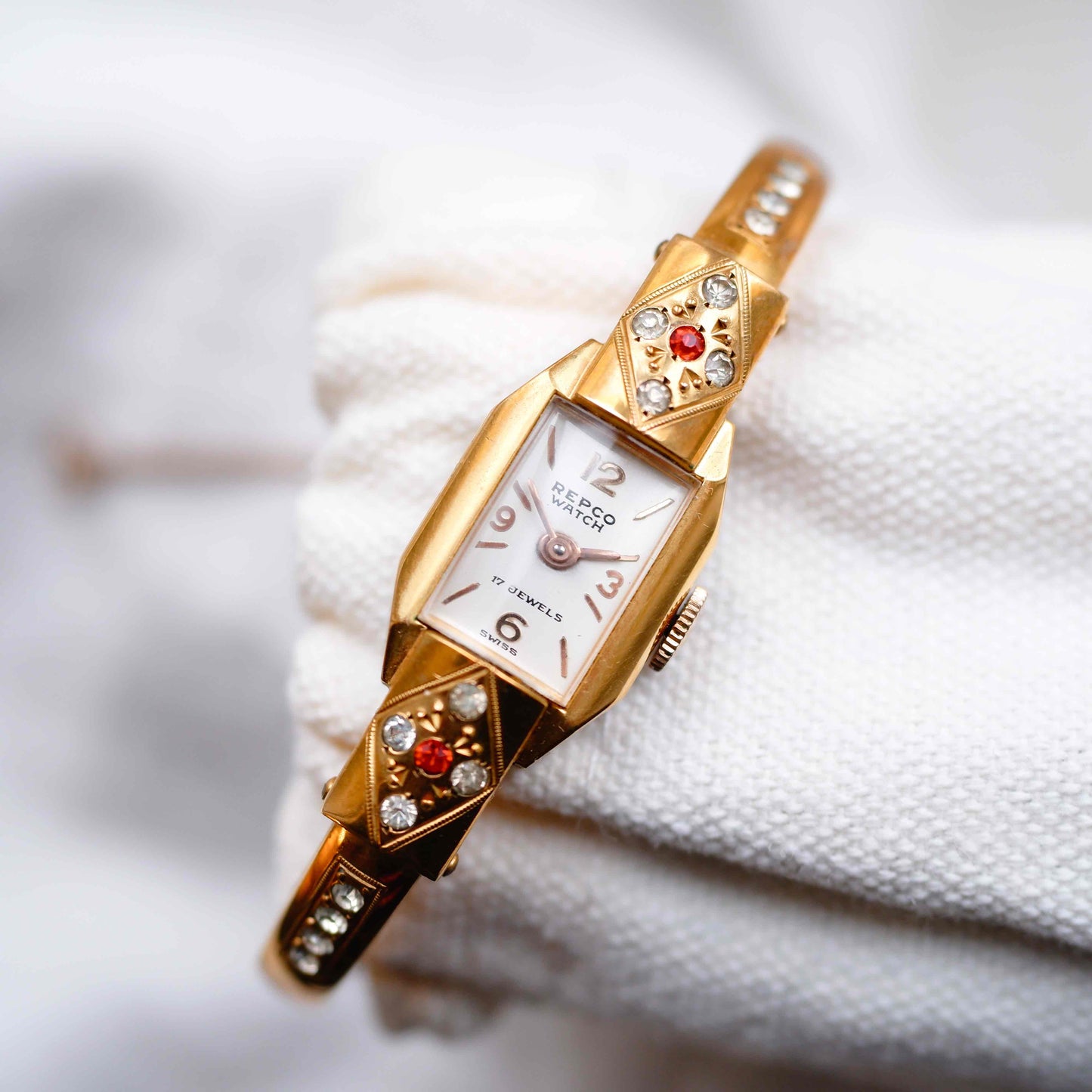 Repco Bangle Watch: Vintage Ladies 70s Golden Mechanical with original Box