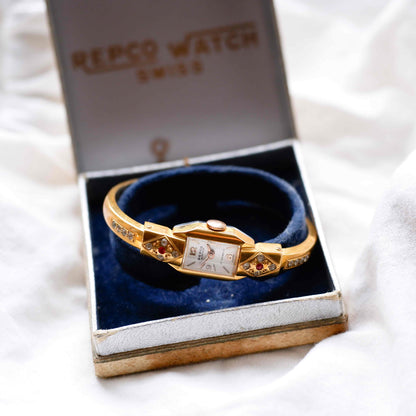 Repco Bangle Watch: Vintage Ladies 70s Golden Mechanical with original Box