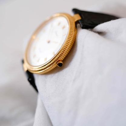 Orient Vintage Watch: Ladies 80s Golden Classic Guilloche Dial - NOS