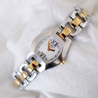 Tissot Vintage Tank Style: Ladies 90s Two Tone Mother of Pearl Dial