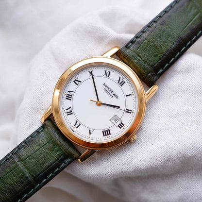 Raymond Weil Watch: Vintage 90s Golden Roman Numerals White Dial