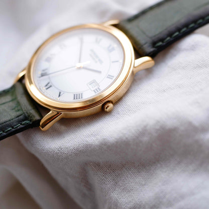 Raymond Weil Watch: Vintage 90s Golden Roman Numerals White Dial