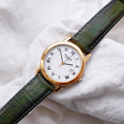 Raymond Weil Watch: Vintage 90s Golden Roman Numerals White Dial