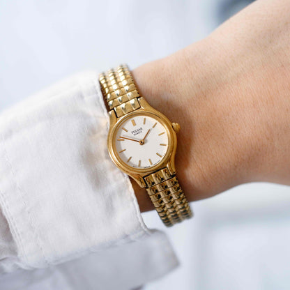 Pulsar Cocktail Watch: Vintage Ladies 80s Golden Dainty with White Dial