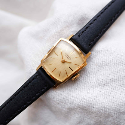 Junghans Cocktail Watch: Vintage Ladies 70s Gold Linen Dial Mechanical