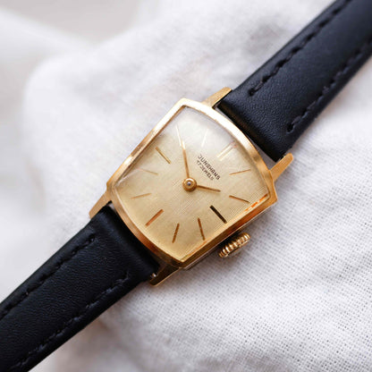 Junghans Cocktail Watch: Vintage Ladies 70s Gold Linen Dial Mechanical
