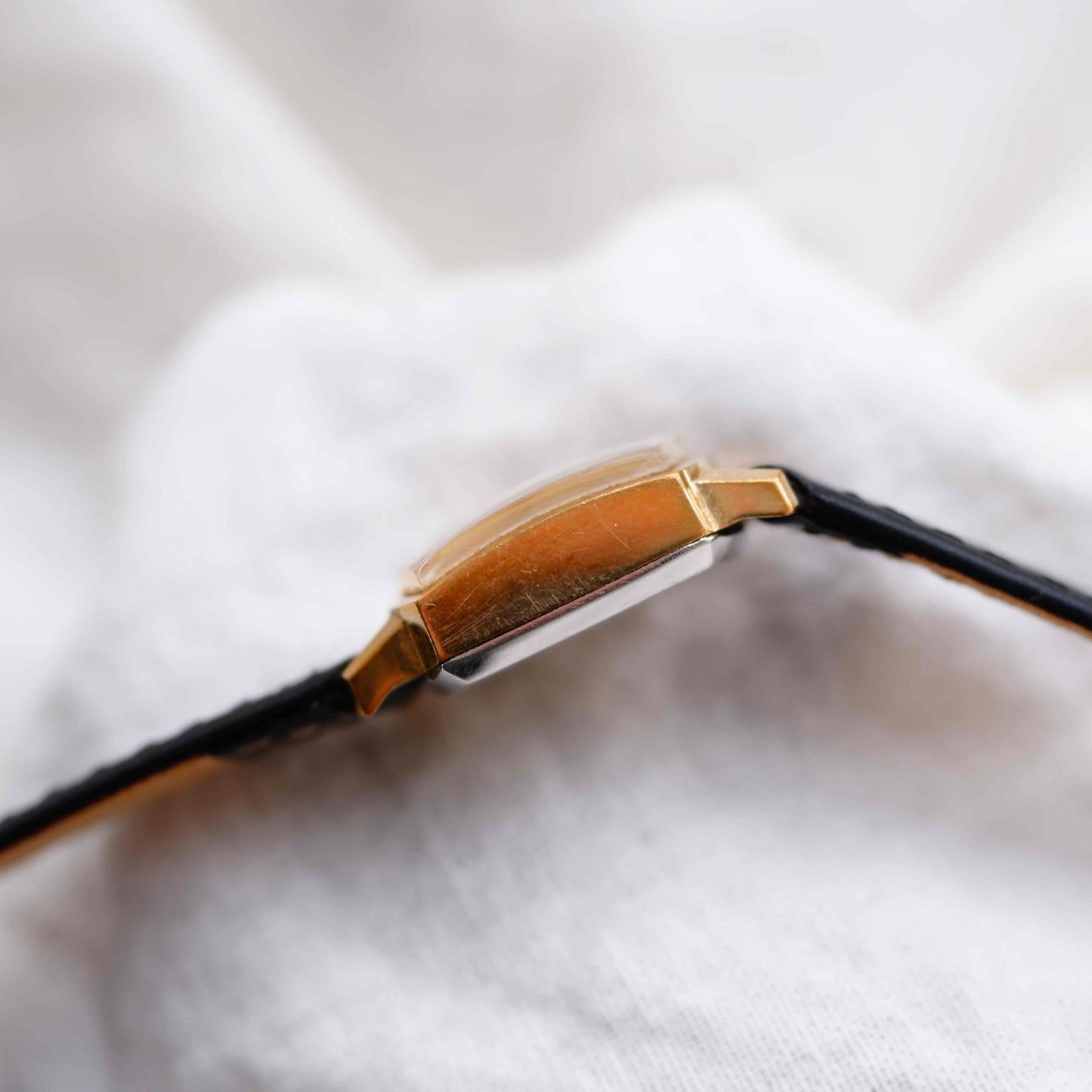 Junghans Cocktail Watch: Vintage Ladies 70s Gold Linen Dial Mechanical
