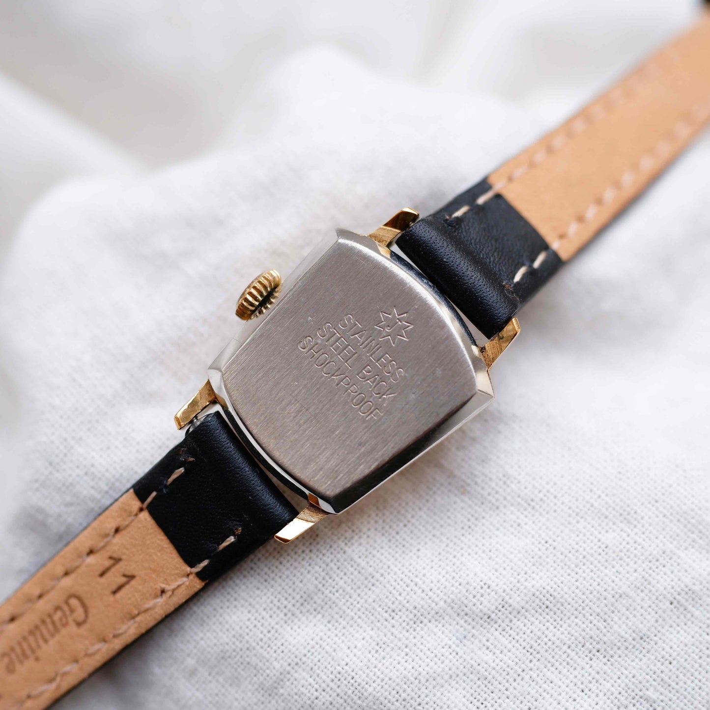 Junghans Cocktail Watch: Vintage Ladies 70s Gold Linen Dial Mechanical