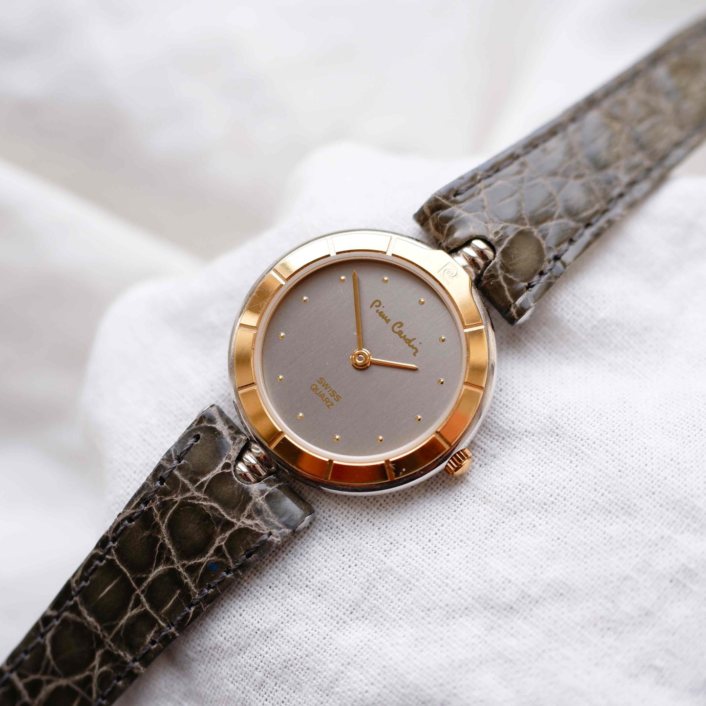 Pierre Cardin Vintage Watch: Two-Tone Ladies Golden Watch 80s Gray Dial - NOS