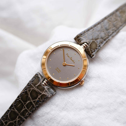 Pierre Cardin Vintage Watch: Two-Tone Ladies Golden Watch 80s Gray Dial - NOS