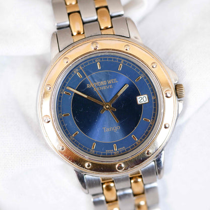 Raymond Weil Tango: Vintage Ladies 90s Watch Two Tone Gold with Blue Dial