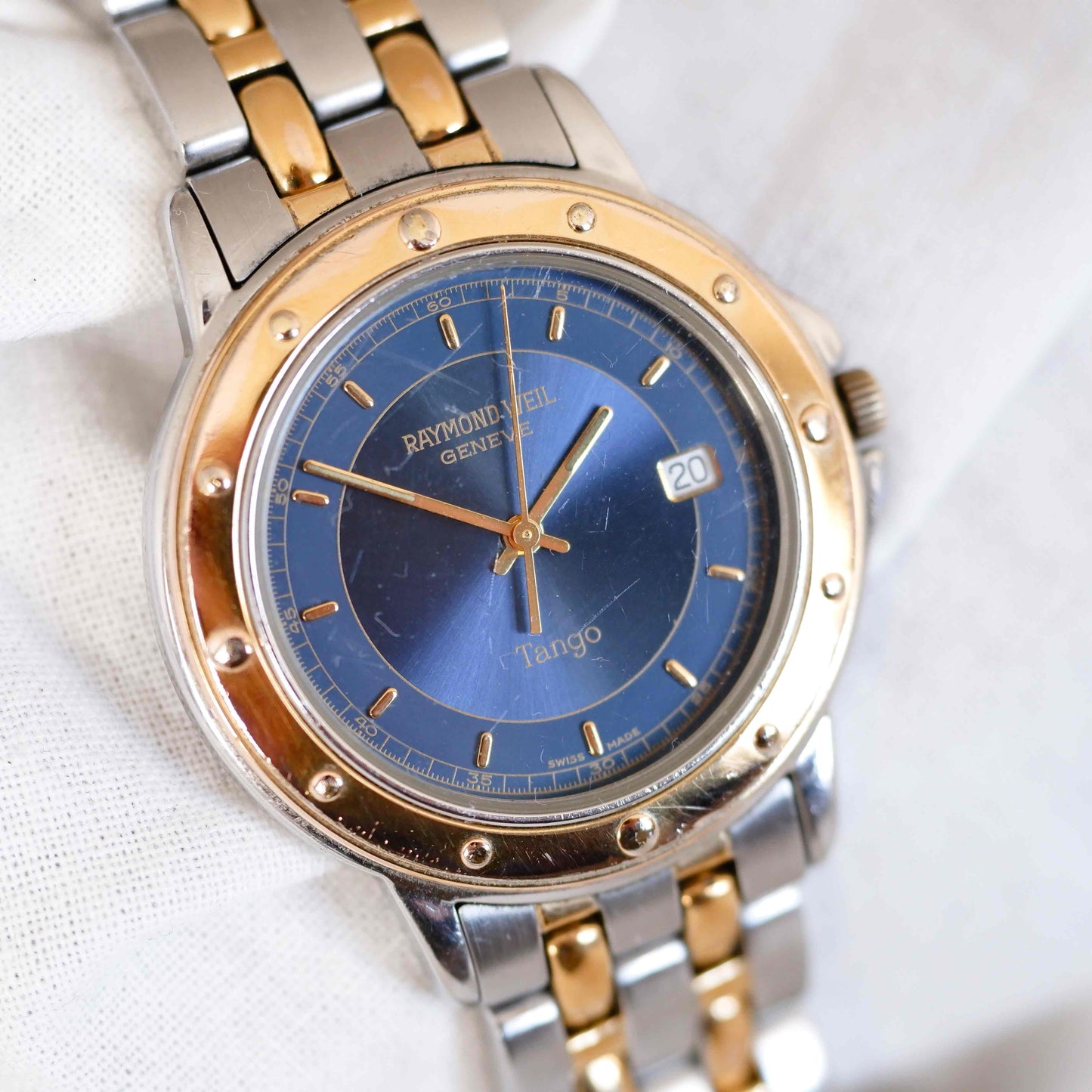 Raymond Weil Tango: Vintage Ladies 90s Watch Two Tone Gold with Blue Dial