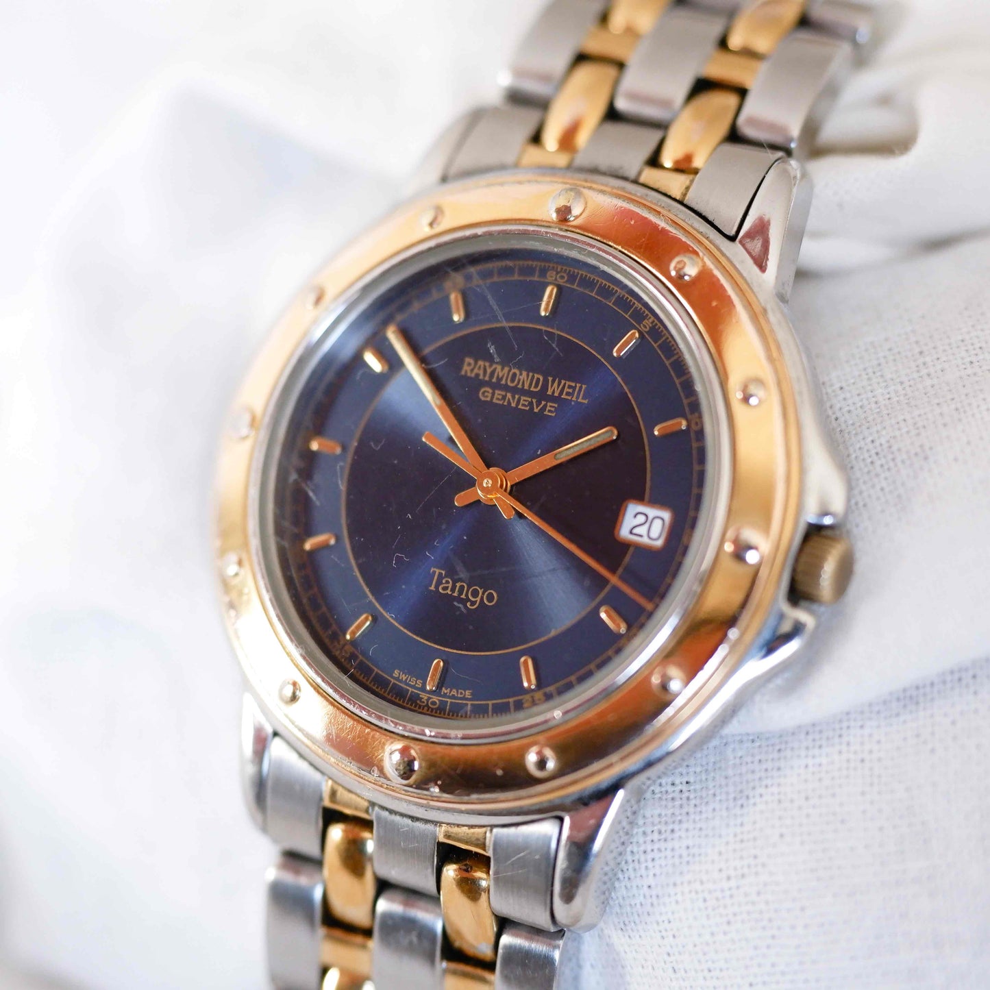 Raymond Weil Tango: Vintage Ladies 90s Watch Two Tone Gold with Blue Dial