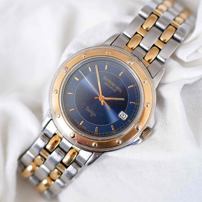 Raymond Weil Tango: Vintage Ladies 90s Watch Two Tone Gold with Blue Dial