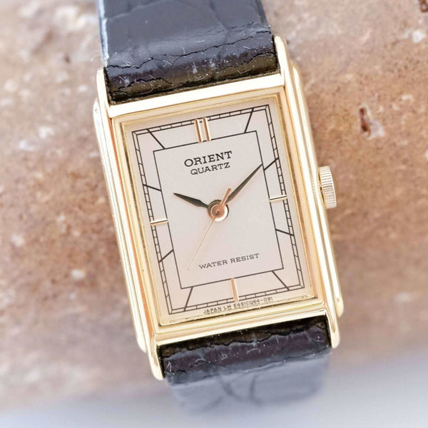Orient Classic Rectangular Reverse Orient Vintage Ladies Watch: 90s Gold Rectangular Style New Old Stock ...