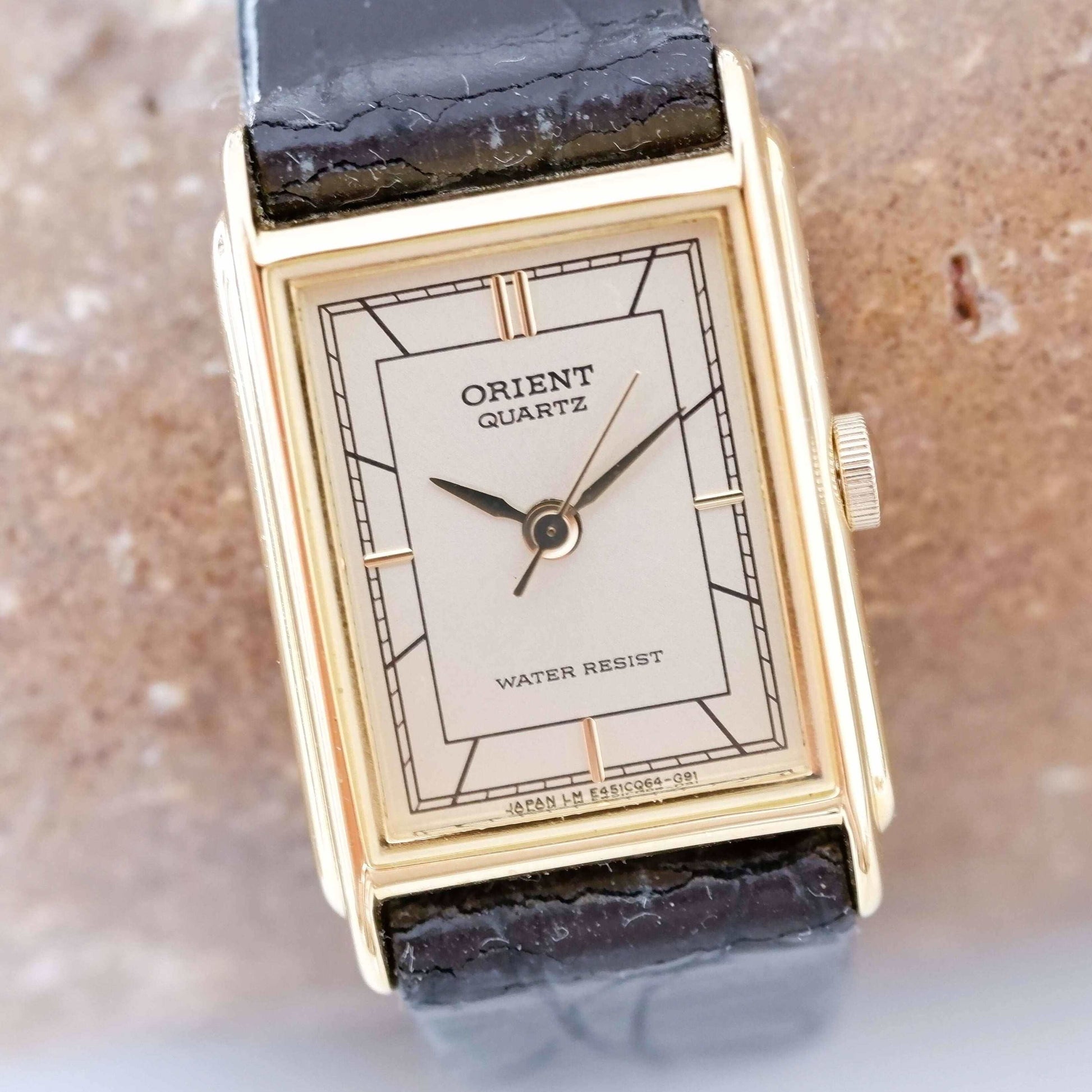 Orient Vintage Ladies Watch: 90s Golden Classic Rectangular Style - New Old Stock (NOS), Second Front Side