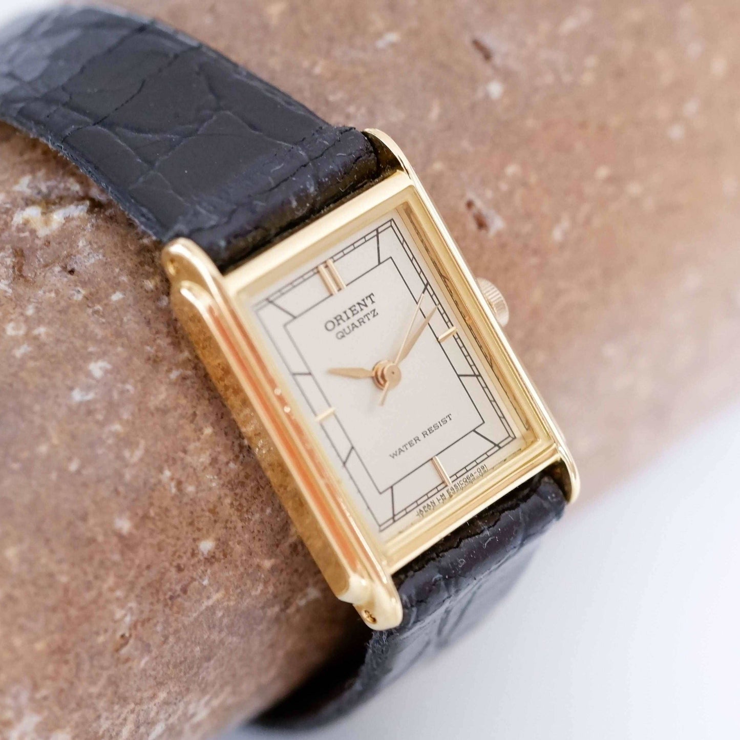 Orient Vintage Ladies Watch: 90s Golden Classic Rectangular Style - New Old Stock (NOS), Slight Left Side