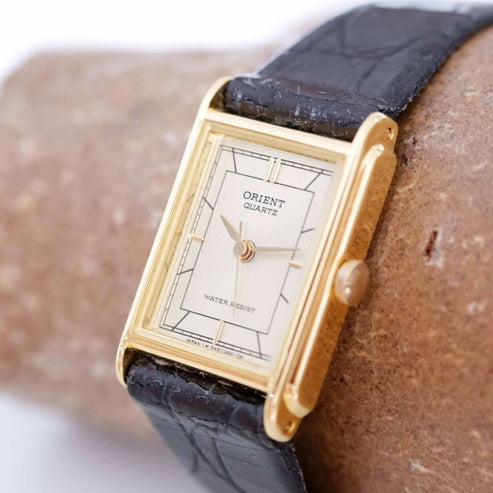 Orient Classic Rectangular Reverse Orient Vintage Ladies Watch: 90s Gold Rectangular Style New Old Stock ...