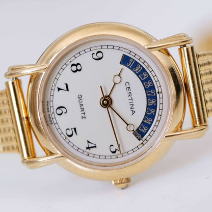 Certina Vintage Ladies Watch: 90s Gold, Blue Date and Classic Numerals