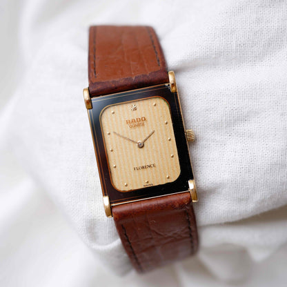 Rado Florence Tank: Vintage Ladies Watch 80s Golden Champagne Stripe Dial