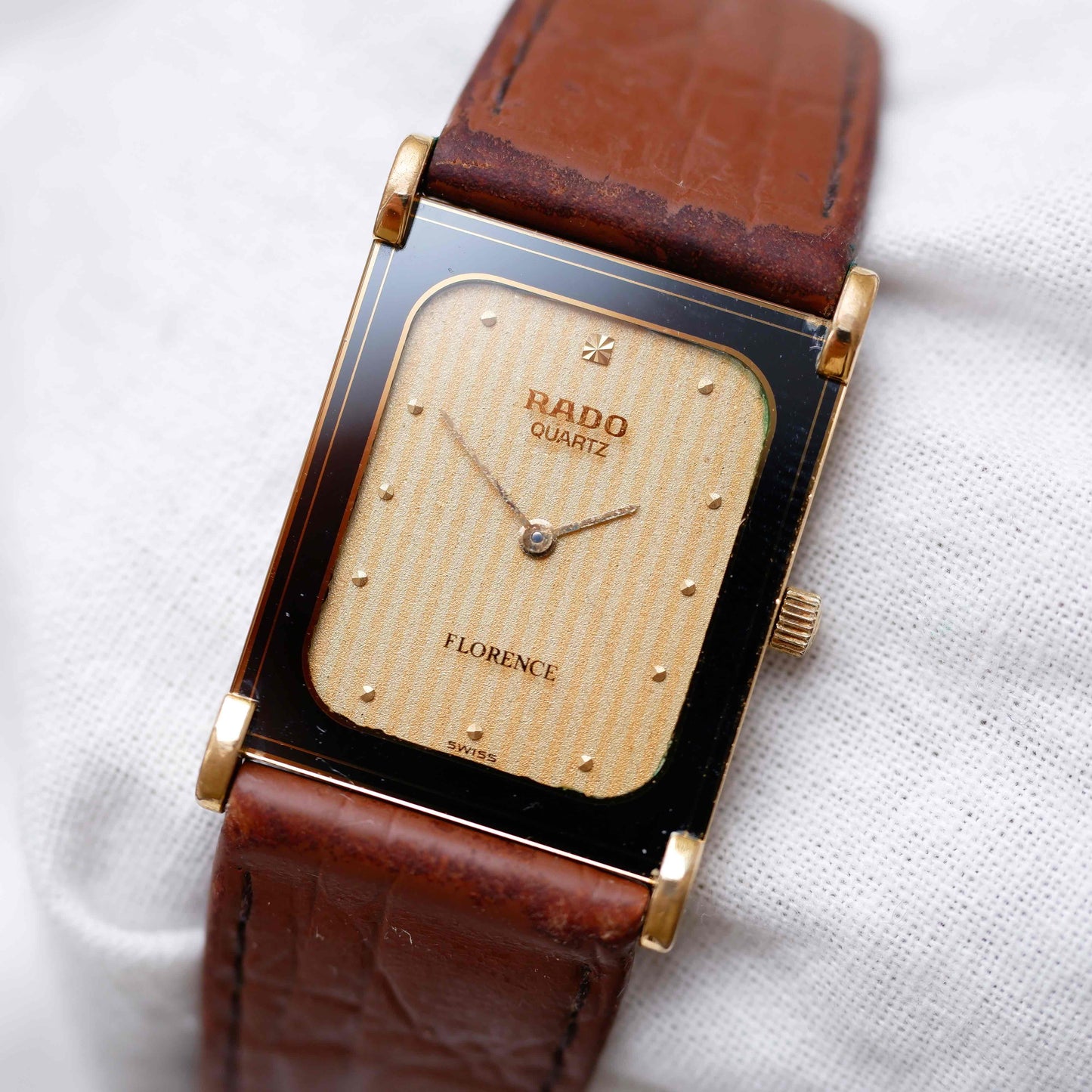 Rado Florence Tank: Vintage Ladies Watch 80s Golden Champagne Stripe Dial
