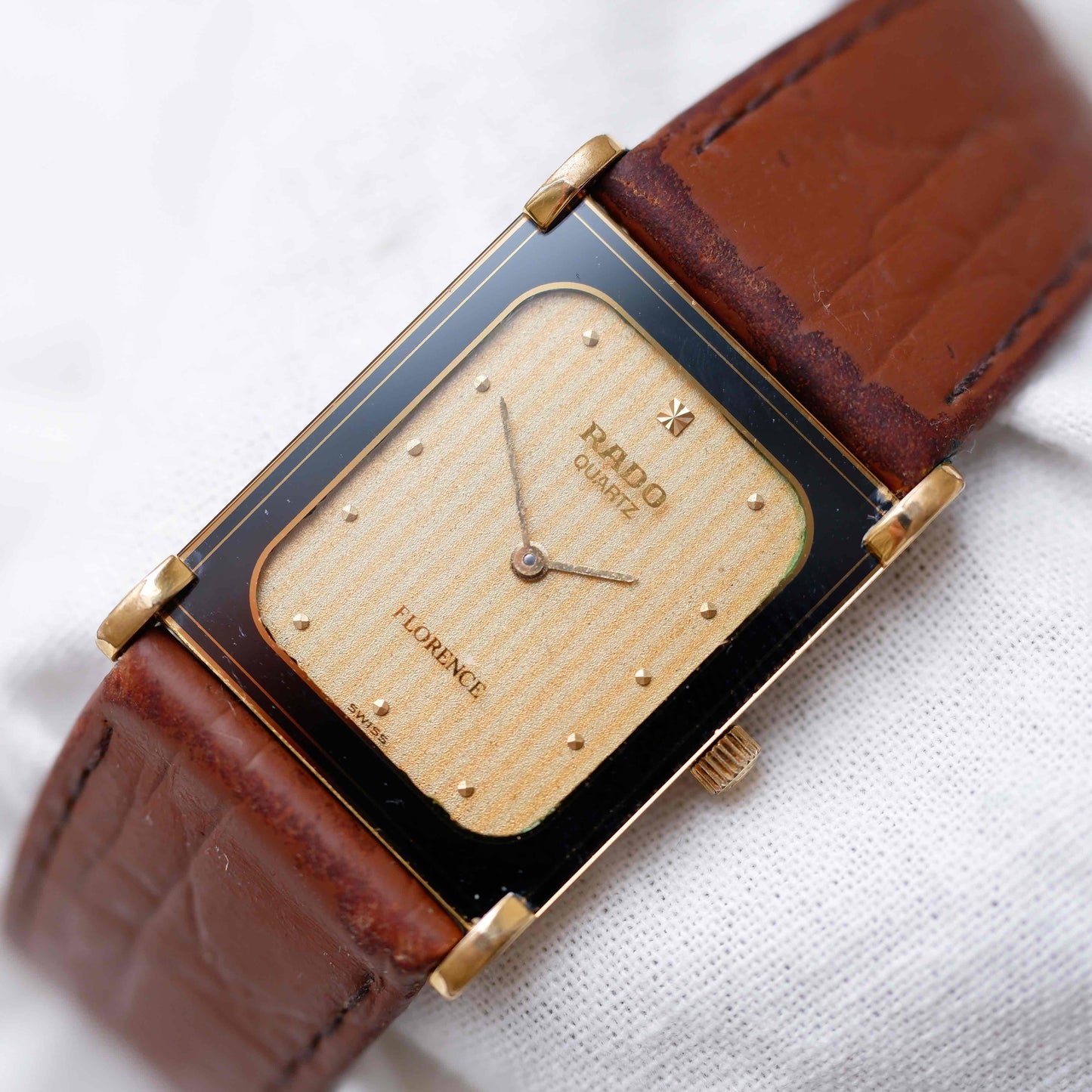 Rado Florence Tank: Vintage Ladies Watch 80s Golden Champagne Stripe Dial
