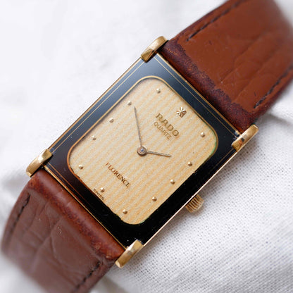 Rado Florence Tank: Vintage Ladies Watch 80s Golden Champagne Stripe Dial