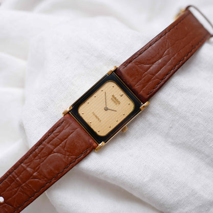 Rado Florence Tank: Vintage Ladies Watch 80s Golden Champagne Stripe Dial